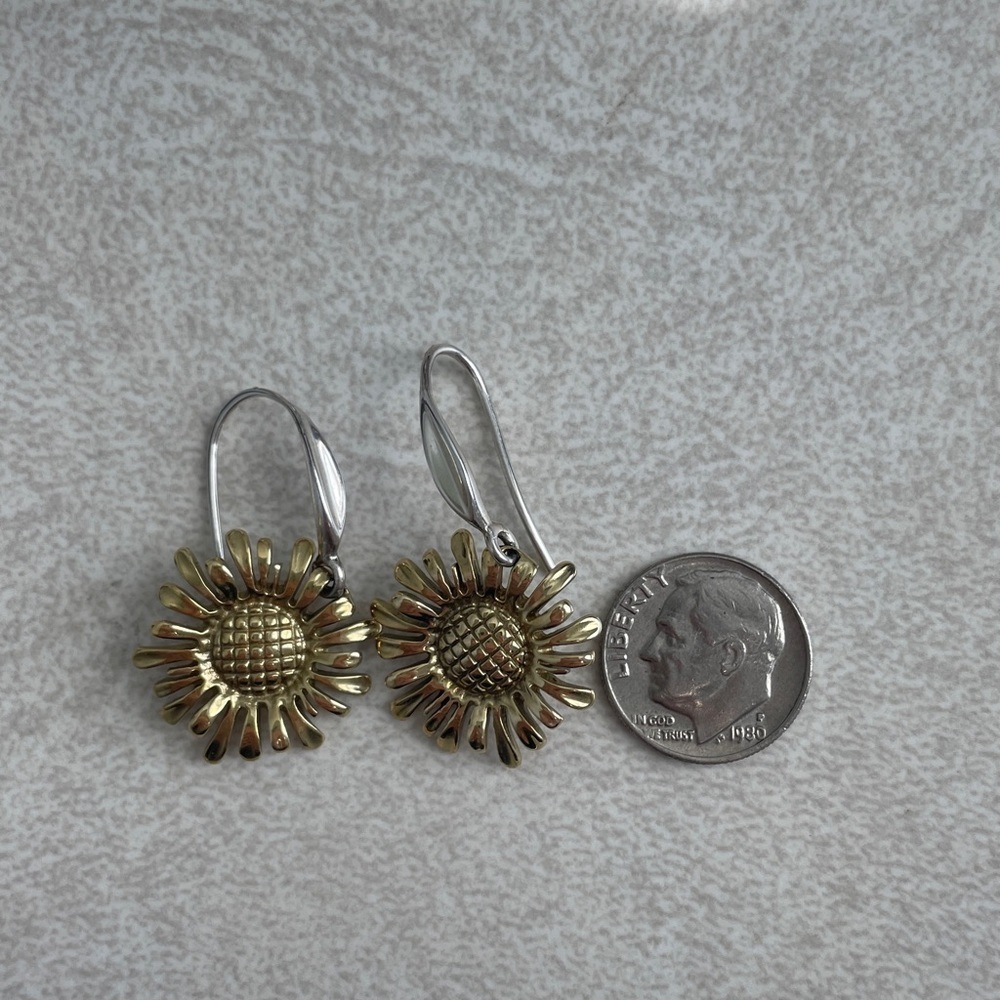Floral Gold and Silver Earrings with Textured Petals